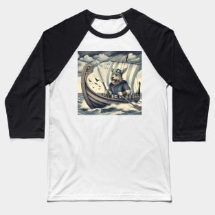 Cute horned Viking dog on a Viking boat Baseball T-Shirt